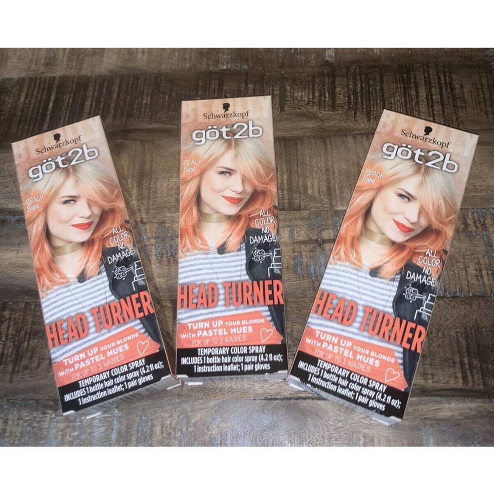3 Pack Schwarzkopf got2b Head Turner Temporary Color Spray- Peach Babe 4.2 oz ea